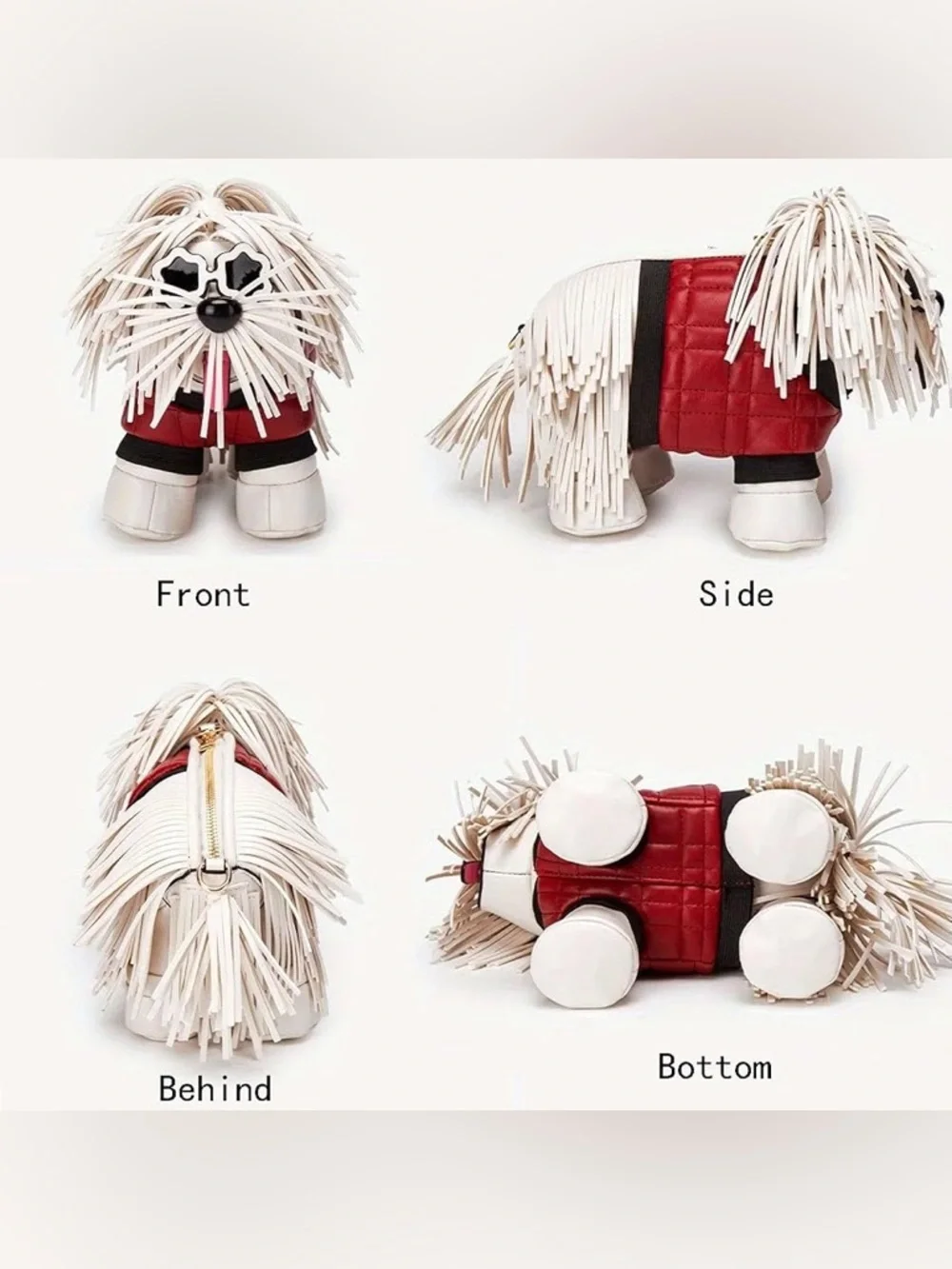 Novelty Fringe Puppy Crossbody Bag in Red and Cream